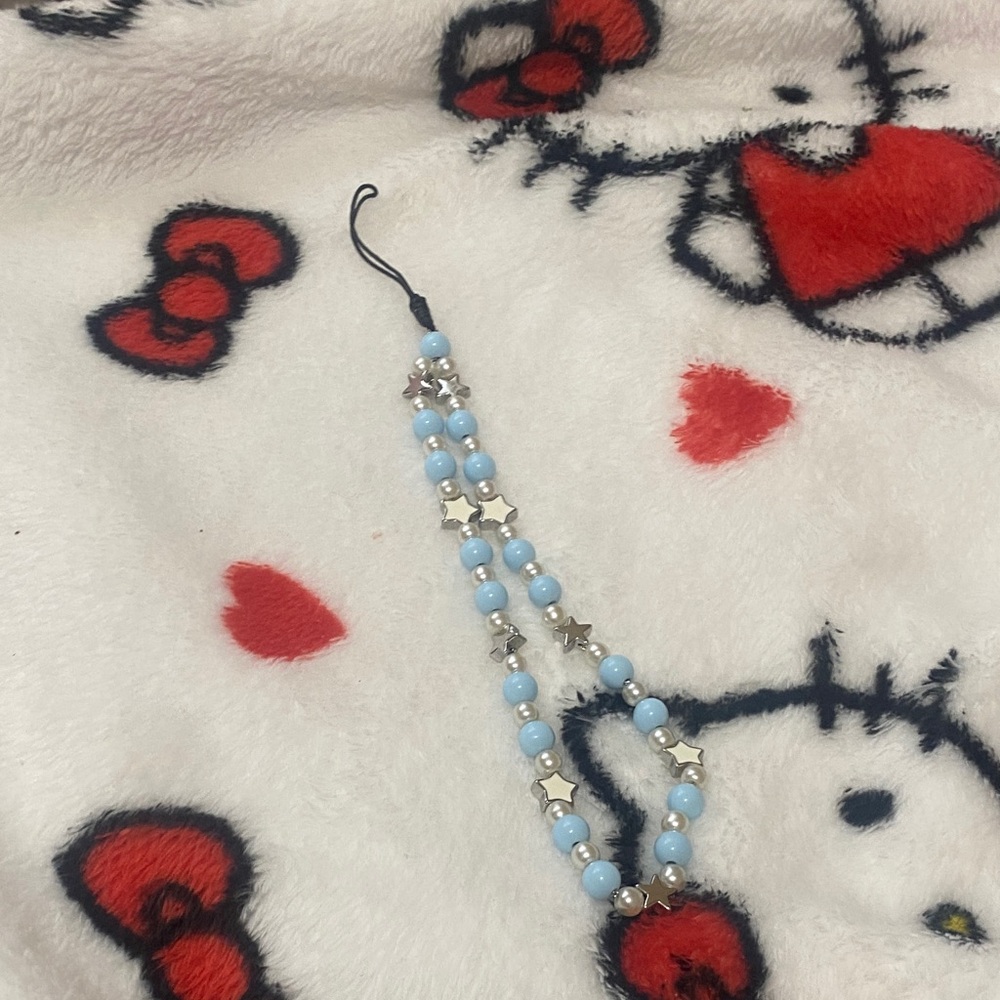 Light Blue and Silver Star Beaded Phone Charm